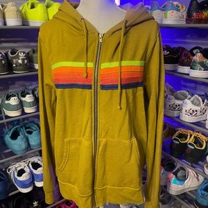 Aviator Nation neon honey five stripe zippered hoodie L. Men Women Unisex